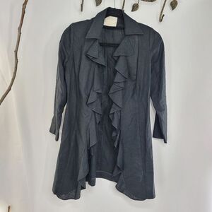 Wendy Harrison Beverly hills linen ruffle open front jacket